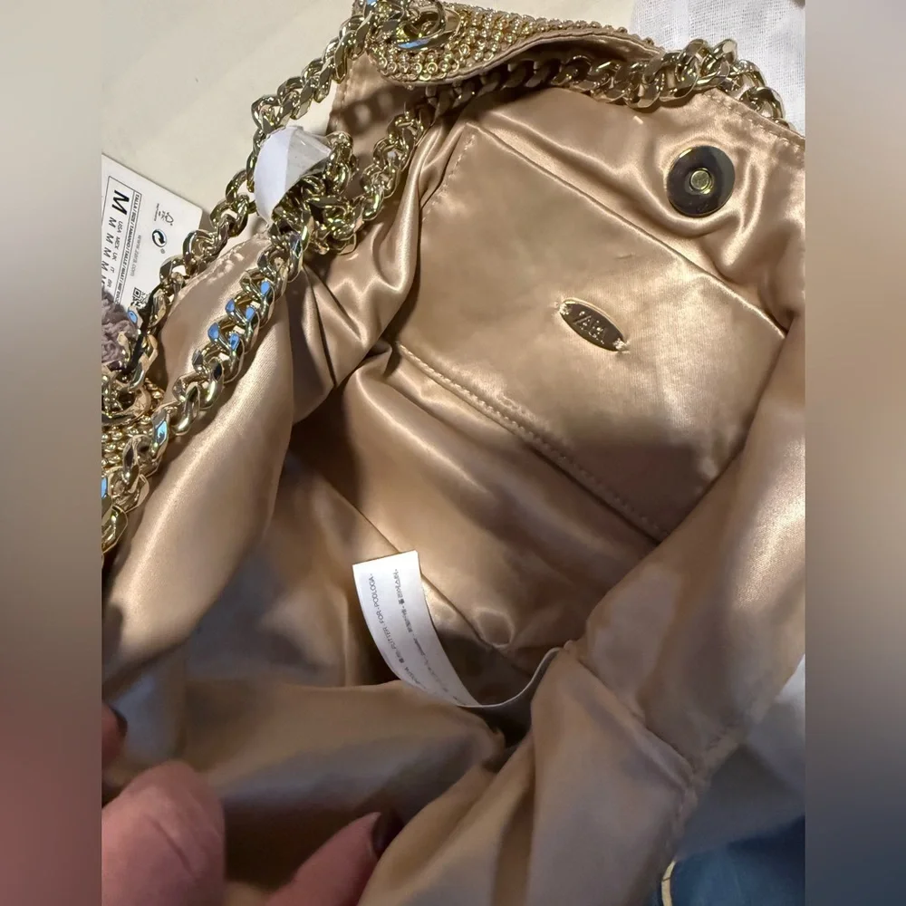 NWT Zara Gold Rhinestone Mini Tote - Picture 5 of 8